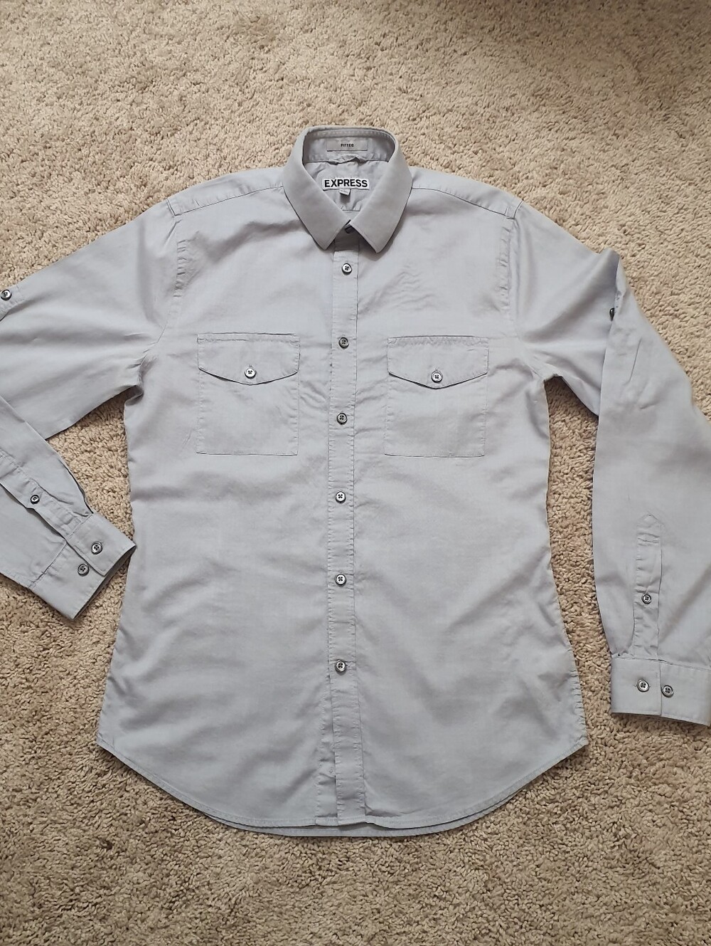 Express Men's Fitted Long Sleeve Shirt Size Small 14 - 14 1/2 Color Grey Collar